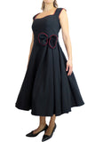 Dresses Rockabilly Pinup Vintage Style 60's Black Belted Flare Party Dress with Bow