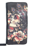 Accessories Liquorbrand Gypsy Rose Tattoo Sugar Skull Zip Around Clutch Wallet