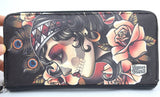 Accessories Liquorbrand Gypsy Rose Tattoo Sugar Skull Zip Around Clutch Wallet