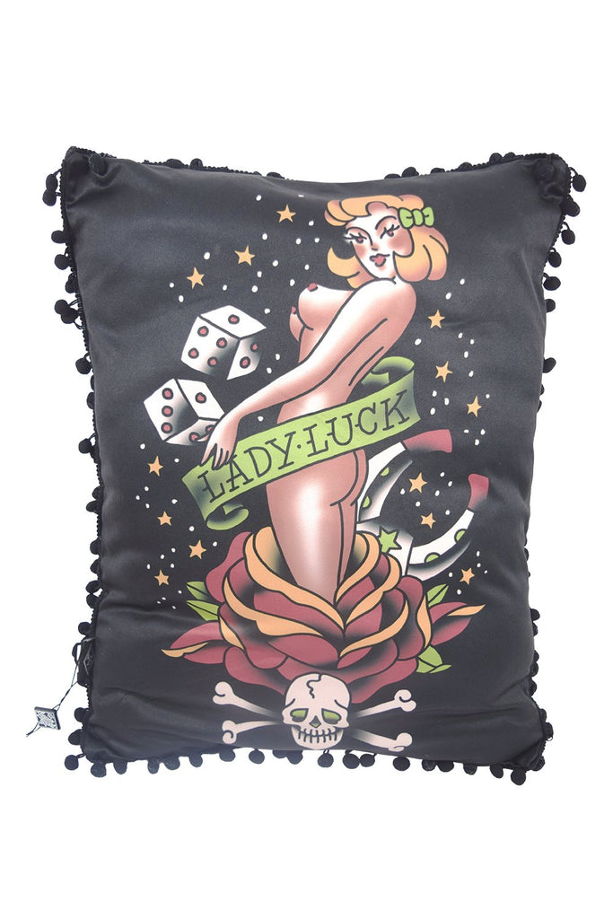 Accessories Liquorbrand Traditional Pinup Lady Tattooed Art Lady Luck Couch Throw Pillow