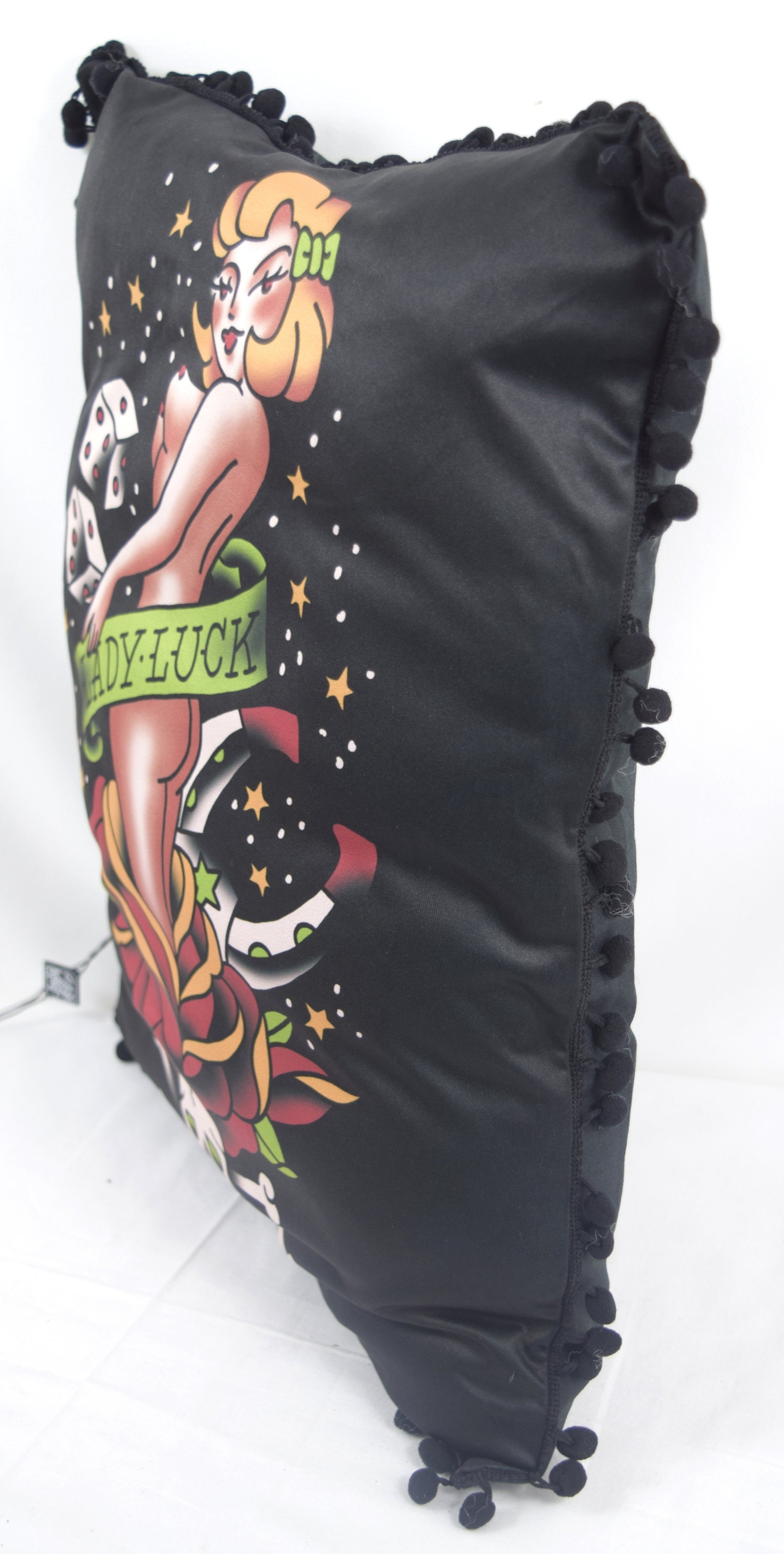 Accessories Liquorbrand Traditional Pinup Lady Tattooed Art Lady Luck Couch Throw Pillow