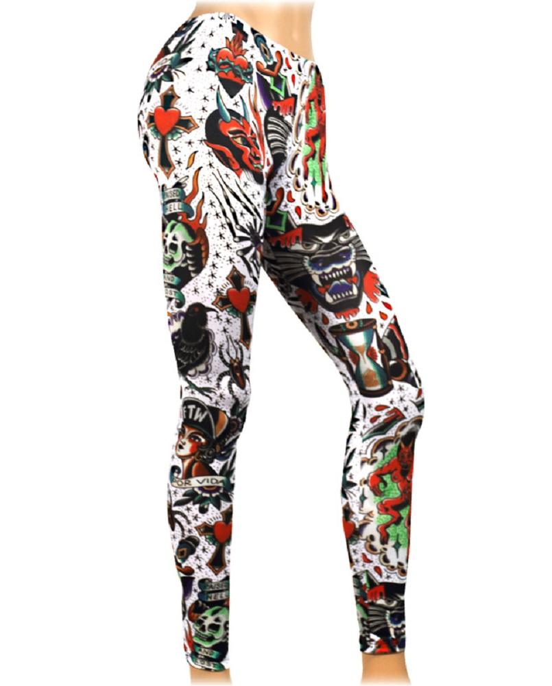 Liquor Brand Crazy Americana Flash Tattoo Print Leggings – Skelapparel