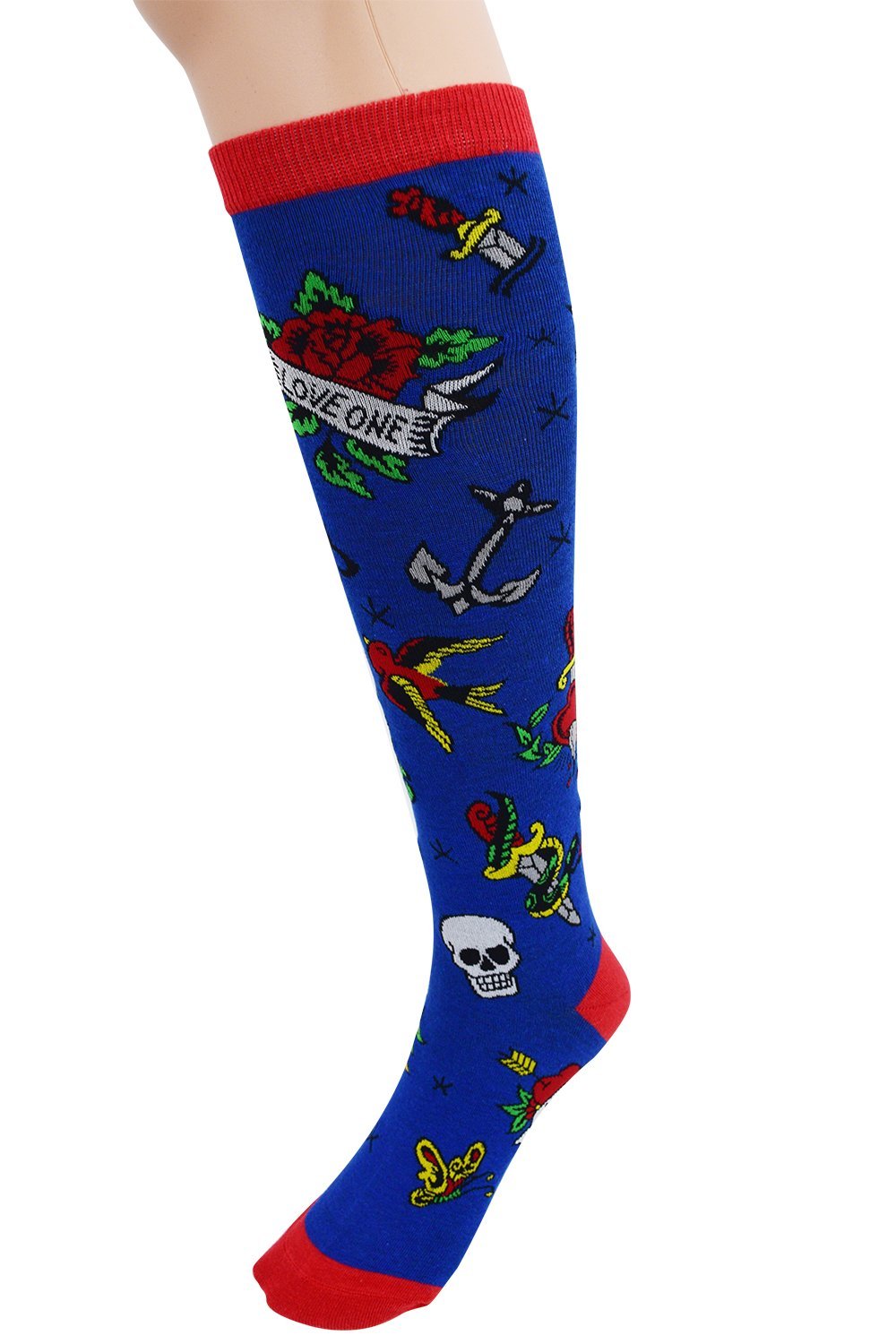 Accessories Loungefly Tattoo Flash Blue Knee High Socks