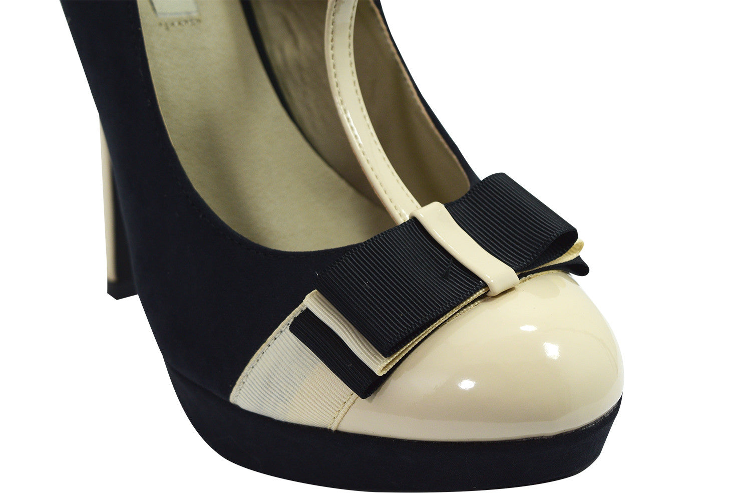 Accessories Vintage Inspired Black & Cream Two Tone Bow Accent T-strap Mary Jane Pumps