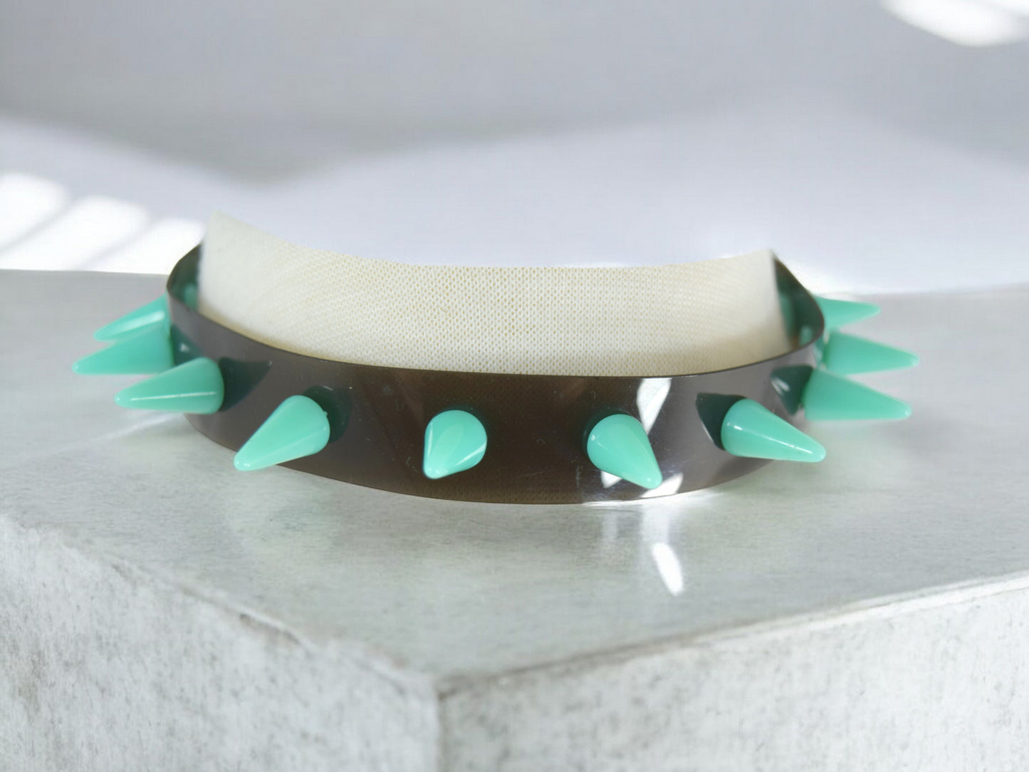 Cyber Rave Cyber Goth Fluorescent Neon Spike Collar PVC Rubber choker Necklace