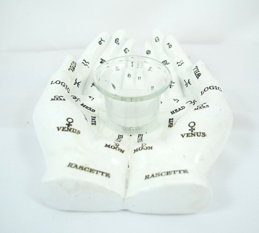 Palmists Guide White Chiromancy Hands Candle Holder 22.3cm