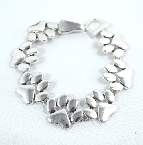 Animal Lover Puppy Dog Cat Animal Paw Stamp Charm Link Bracelet