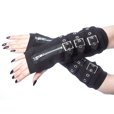 Accessories Poizen Industries Goth Punk Black Buckles Zippers Arm warmers Sleeves - OMEGA