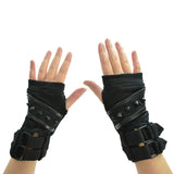 Accessories Poizen Industries Goth Rockabilly Lady Black Gloves with buckles SPikes - XIAN