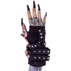 Accessories Poizen Industries Goth Rockabilly Lady Black Gloves with Spikes - ROWAN GLOVES