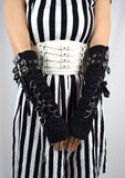 Accessories Poizen Industries Goth Rockabilly Lady Black Lace Up Buckles Orchid Arm warmers