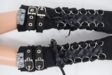 Accessories Poizen Industries Goth Rockabilly Lady Black Lace Up Buckles Orchid Arm warmers