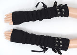 Accessories Poizen Industries Goth Rockabilly Lady Black Lace Up Buckles Orchid Arm warmers