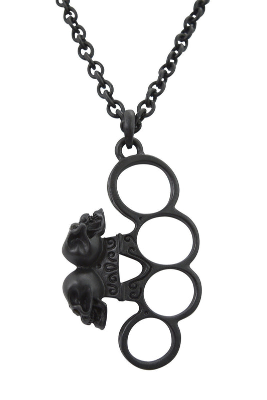 Jewellery Poizen Industries Punk Rock Goth Steampunk Brass Knuckles with Skull Pendant Necklace