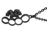 Jewellery Poizen Industries Punk Rock Goth Steampunk Brass Knuckles with Skull Pendant Necklace