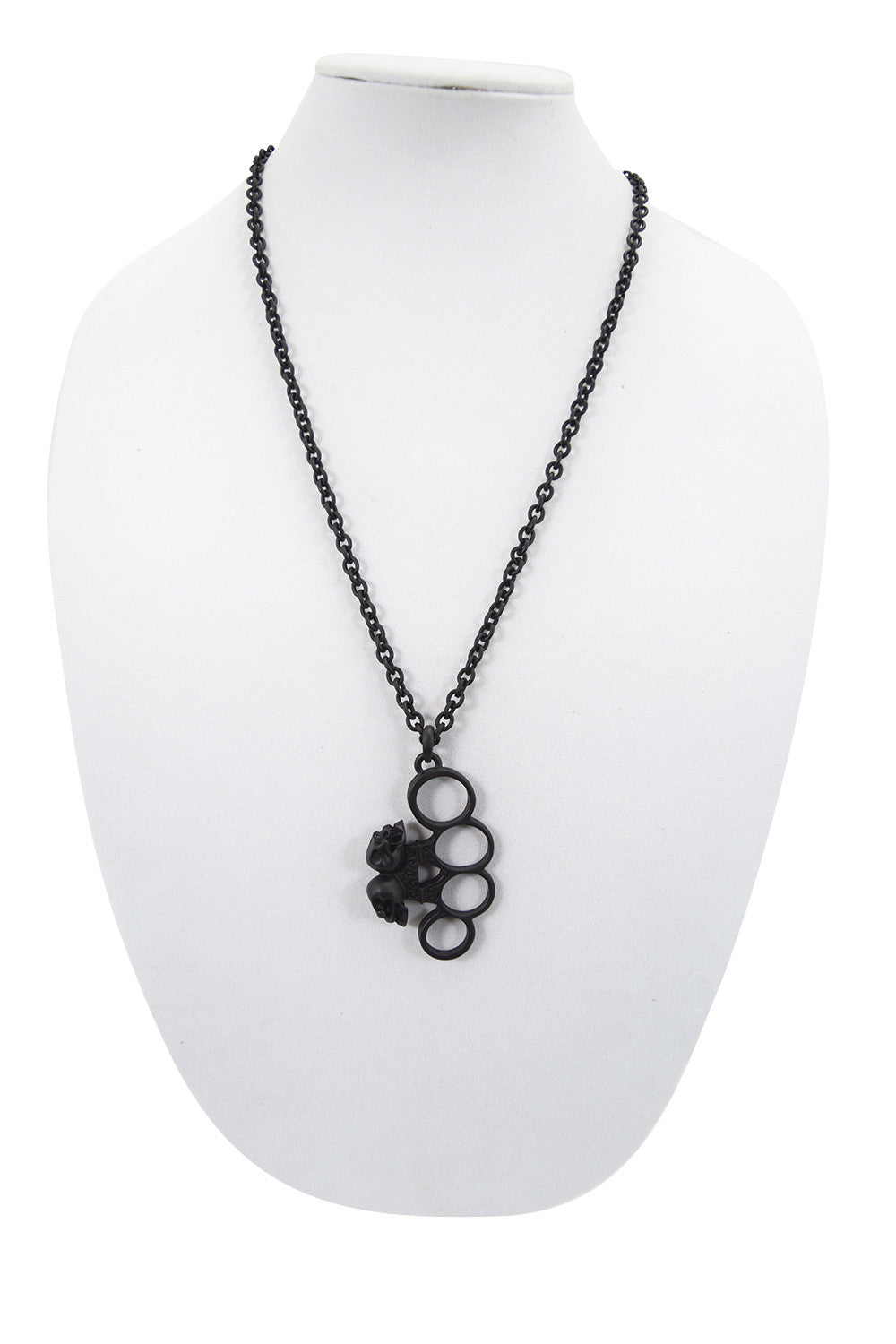 Jewellery Poizen Industries Punk Rock Goth Steampunk Brass Knuckles with Skull Pendant Necklace