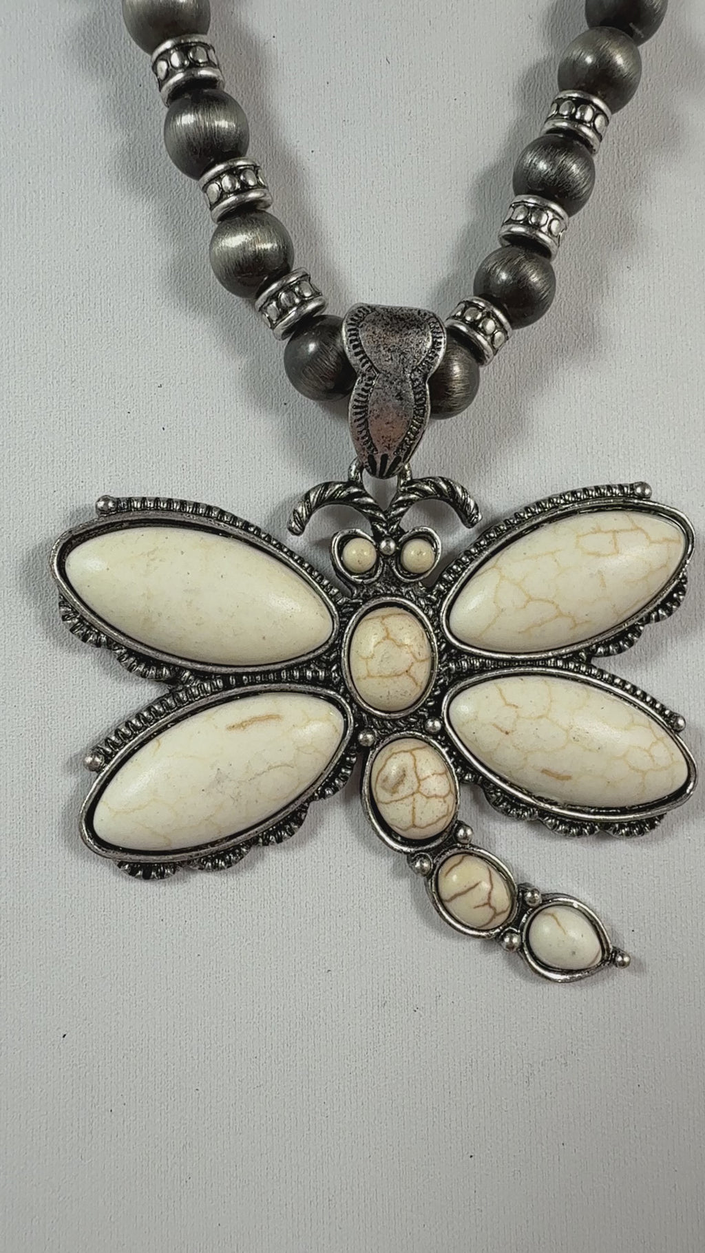 Dragonfly Necklace Earring Set Silver Tone Howlite Faux Turquoise Nature Gift