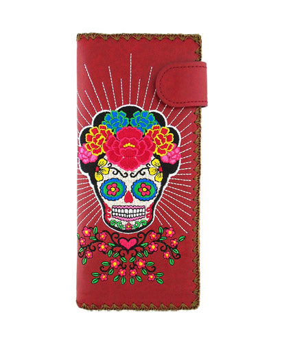 Lavishy Catrina Day Of The Dead sugar skull Embroidered Flat Large Wallet Gift