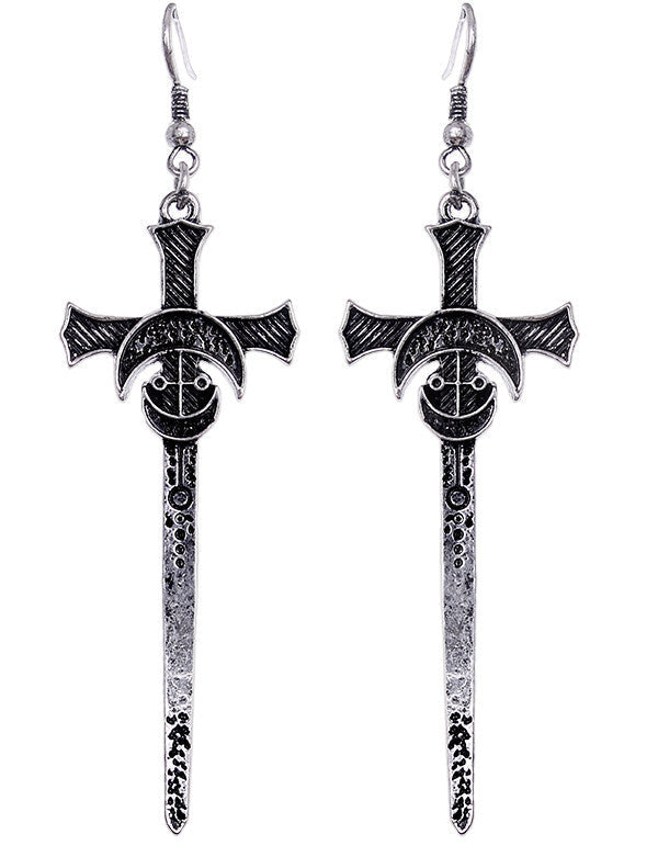 Accessories Silver Restyle Moon Swords Earrings Distressed Gothic Witchy Occult Earrings