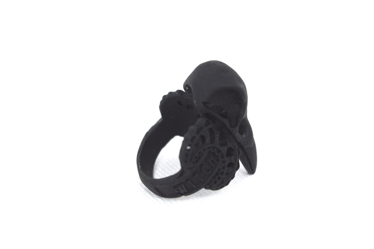 Accessories Restyle Witch Crow Skull Raven Skull Crescent Moon Matte Black Occult Ring