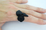 Accessories Restyle Witch Crow Skull Raven Skull Crescent Moon Matte Black Occult Ring