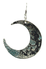 Jewellery Goth Occult Textured Antique Silver Luna Large Crescent Moon Occult Witch Earrings