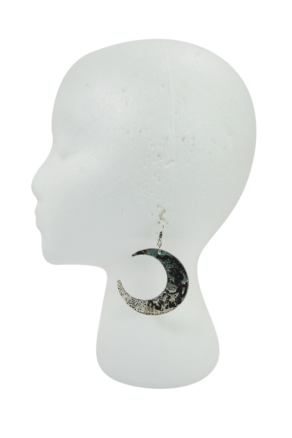 Jewellery Goth Occult Textured Antique Silver Luna Large Crescent Moon Occult Witch Earrings