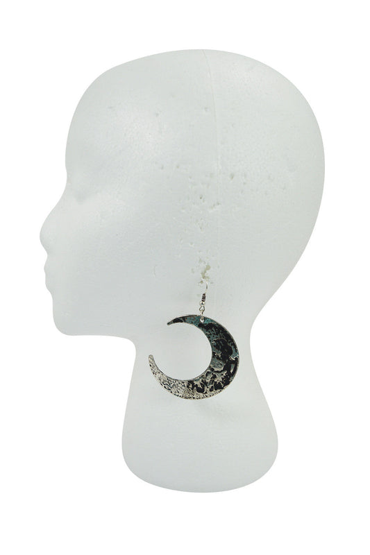 Jewellery Goth Occult Textured Antique Silver Luna Large Crescent Moon Occult Witch Earrings