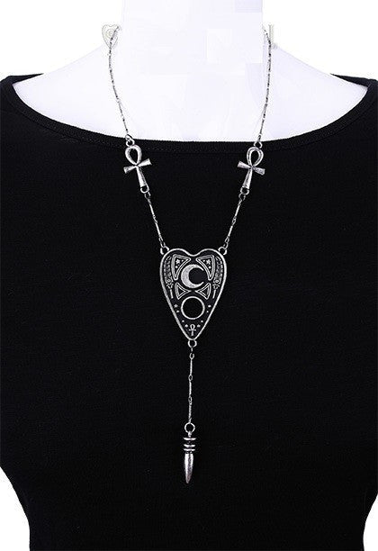 Jewellery Black Goth Ouija Spirit Board Necklace with Ankh, Cross, Karnak and Pendulum