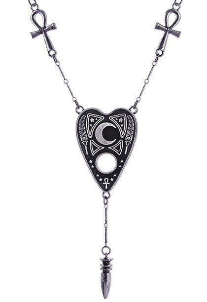 Jewellery Black Goth Ouija Spirit Board Necklace with Ankh, Cross, Karnak and Pendulum