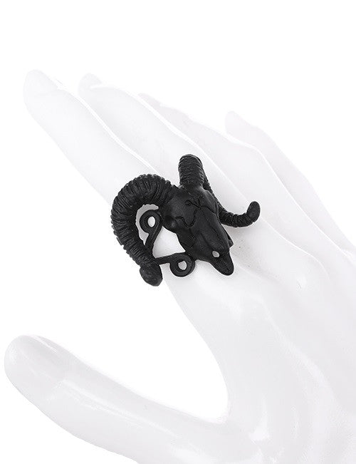 Jewellery 17 / Black Ram Skull and Arsenic Symbol Gothic Occult Ring