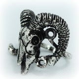 Jewellery 17 / Silver Ram Skull and Arsenic Symbol Gothic Occult Ring