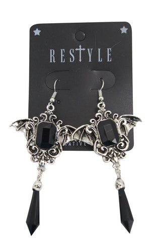 Jewellery Restyle Dark Beauty Della Morte Gothic Vampire Bat Black Stone Earrings