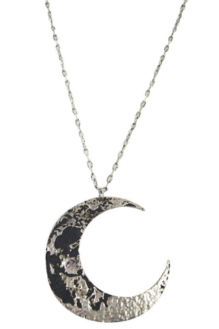 Jewellery Restyle Goth Textured Antique Silver Luna Large Crescent Moon Occult Witch Necklace