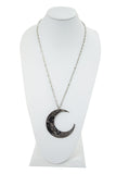 Jewellery Restyle Goth Textured Antique Silver Luna Large Crescent Moon Occult Witch Necklace