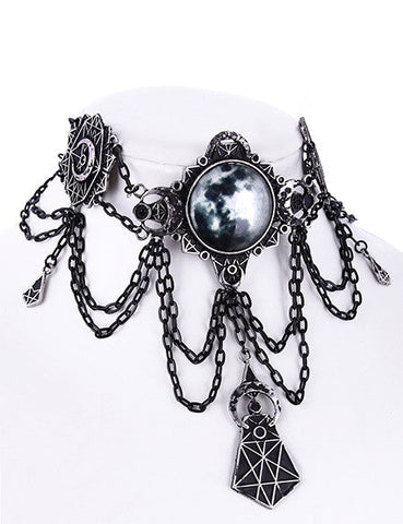 Jewellery Restyle Gothic Victorian Moon Geometry Choker Crescent Moon Jewelry Necklace