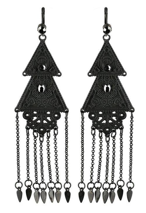 Jewellery Black Restyle Long Double Triangle Earrings pagan boho gypsy style Chandelier Earrings