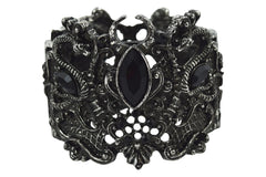 Jewellery Silver Restyle Pagan Snake Goddess Magical Power black stone Cuff Bracelet