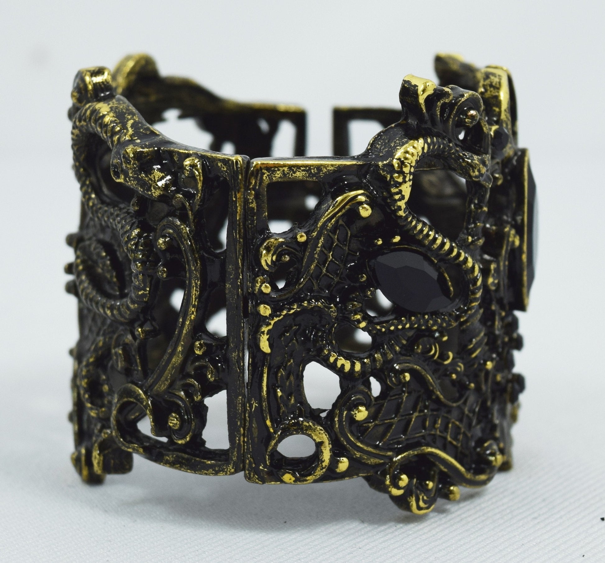 Jewellery Restyle Pagan Snake Goddess Magical Power black stone Cuff Bracelet