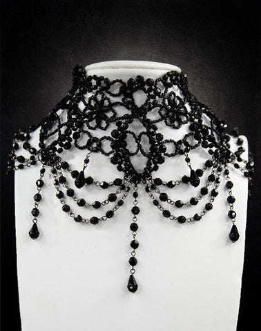 Jewellery Restyle Victorian Gothic Burlesque black Beaded Chandelier Choker Necklace