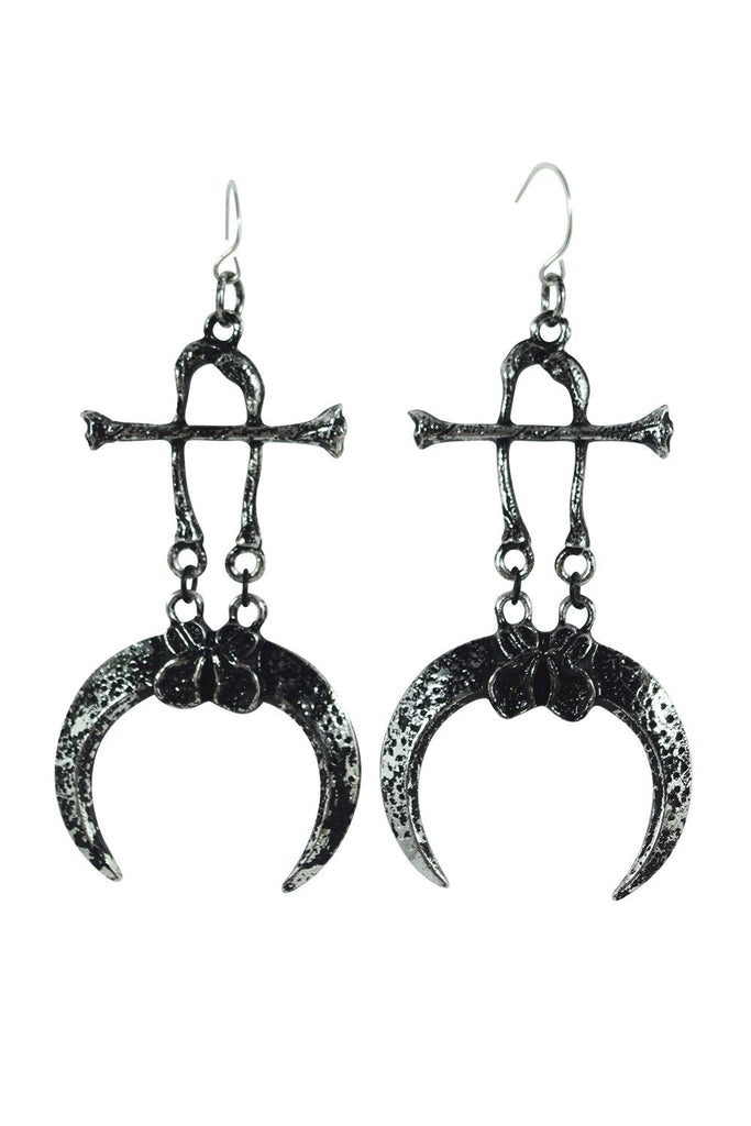 Jewellery Restyle Witchcraft Wiccan Magick Bones and Claws Naja Talon Crescent Earrings - Silver