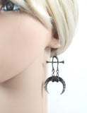 Jewellery Restyle Witchcraft Wiccan Magick Bones and Claws Naja Talon Crescent Earrings - Silver