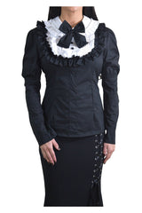 Tops Gothic Lolita Black & White Ruffle Long Sleeves Blouse Top