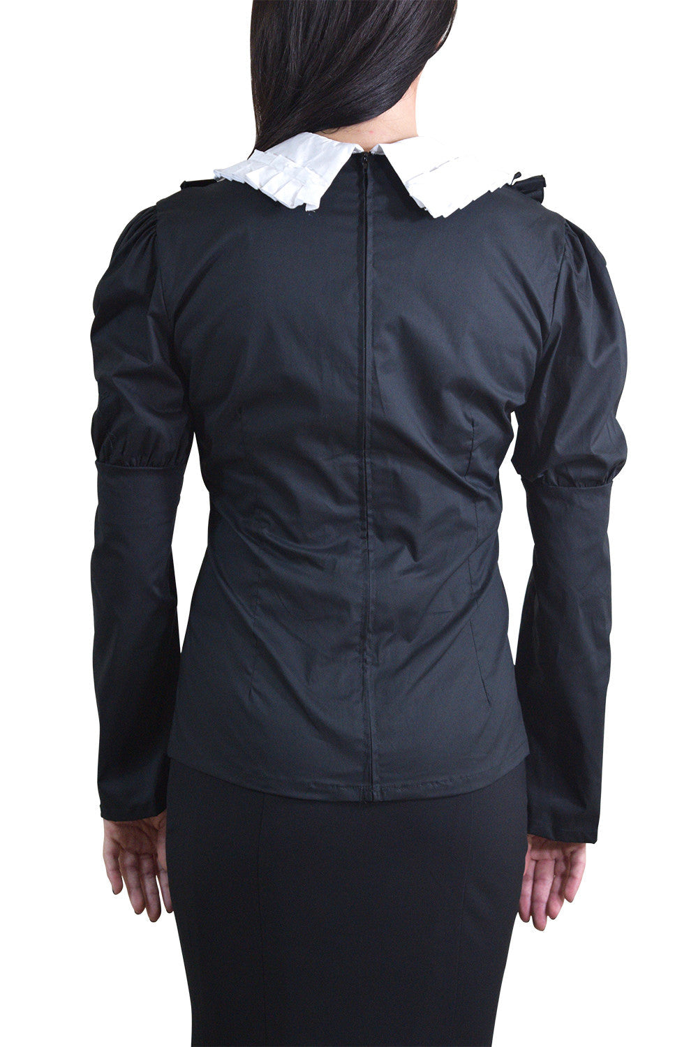 Tops Gothic Lolita Black & White Ruffle Long Sleeves Blouse Top