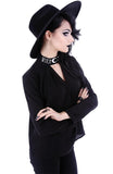 Tops Witchcraft Moon V-neck Choker Neck Black Long Sleeve Blouse Top