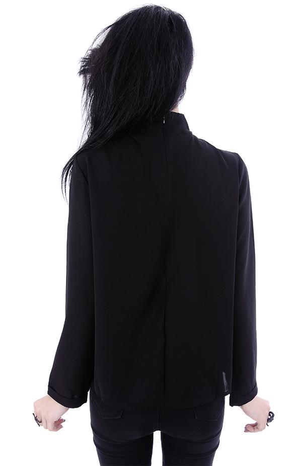 Tops Witchcraft Moon V-neck Choker Neck Black Long Sleeve Blouse Top
