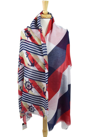 Accessories Navy Anchor & Boat Wheel Pattern Nautical Stripes Fashion Scarf