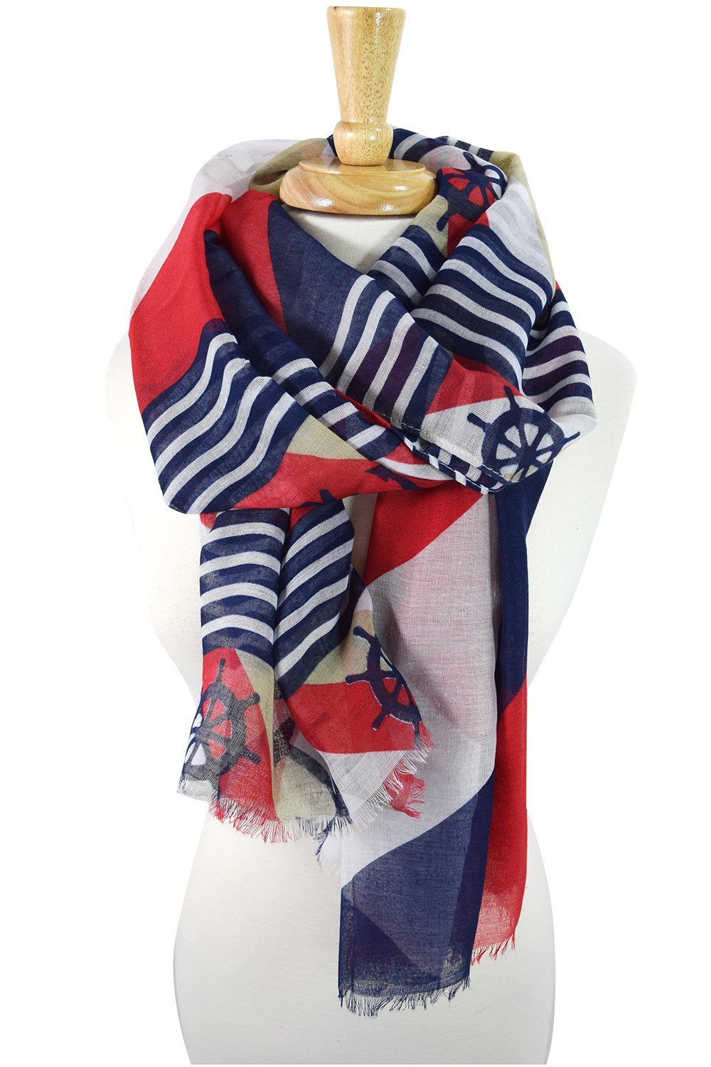 Accessories Navy Anchor & Boat Wheel Pattern Nautical Stripes Fashion Scarf
