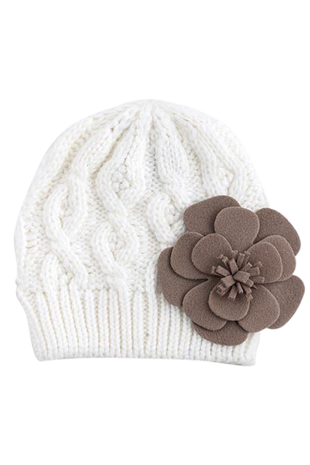 Designer\'s Large Felt Floral Accent Short Knit Bea Petite Fleur Wool Beanie Hat with Hand-Crocheted Flowers  main image 4