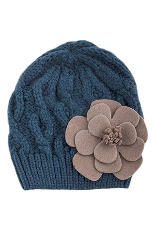 Accessories Teal Bohemian Love Large Felt Flower Accent Knit Warm Beanie Hat for Kids